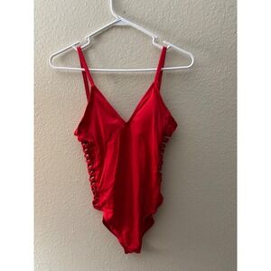 Shade & Shore Red Side Cut Out One Piece Swimsuit V-Neck Low Back S
A973